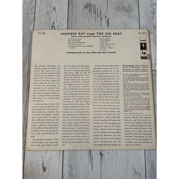 Johnnie Ray Sings The Big Beat Vinyl Record CL 961 Vintage Album - Picture 5 of 5